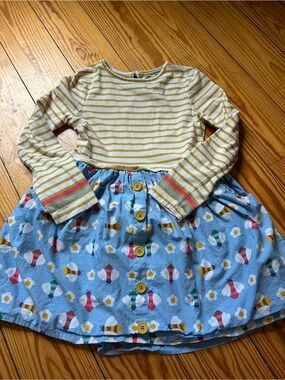 Mini Boden Yellow-Striped Top with Blue Bee & Daisy Print Skirt Dress